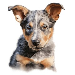 Cattle dog. Australian cattle dog. Puppy clipart. Watercolor illustration. Generative AI. Detailed illustration.