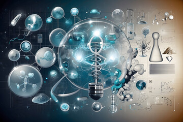 3D science, technology, and medicine in three dimensions with an abstract background design.