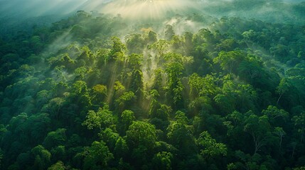 Naklejka na ściany i meble misty morning in the Amazon forest