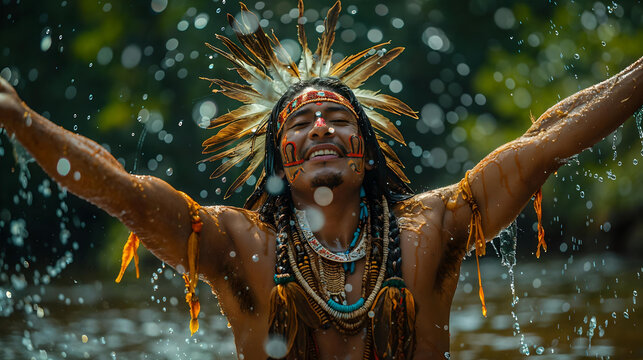 The ritual of a rain dance, performed by an indigenous tribe