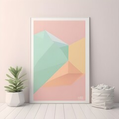low poly poster in frame on wall for mockup