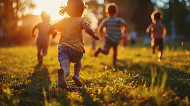 Group of children are running in field