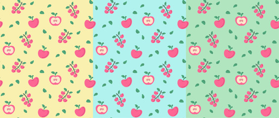 Apples background Fruit wallpaper with color variations Seamless icons Vector illustration