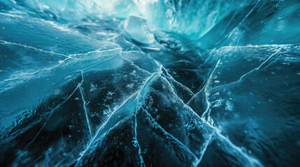 Image is of frozen body of water with ice and cracks