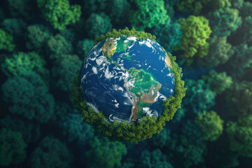 Obraz na płótnie Canvas Green planet with trees surrounding it