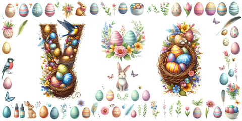 Easter wreaths. Easter. Easter compositions. Happy Easter. Easter watercolor illustration 