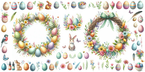Easter wreaths. Easter. Easter compositions. Happy Easter. Easter watercolor illustration 