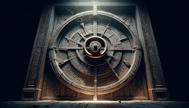 Ornate wooden door with rusted iron lock symbolizing permission denied