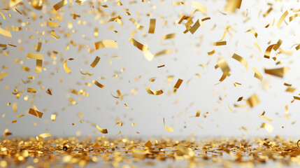 Gold colored stream of confetti is falling from sky