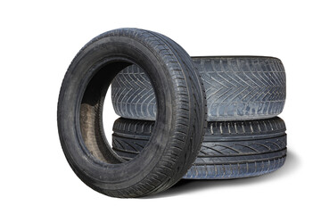 old worn damaged tires isolated on white background - 755188040