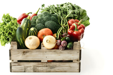 Wooden box filled with natural leaf vegetables, a wholesome plant food group