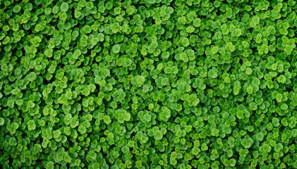 Background large patch of bright green clover plants. Saint Patrick