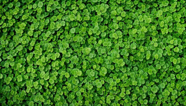 Background large patch of bright green clover plants. Saint Patrick