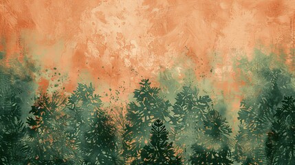 Warm apricot and forest green textured background, evoking comfort and nature.