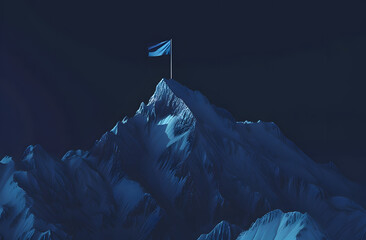 illustration of a mountain with a flag on top - obrazy, fototapety, plakaty