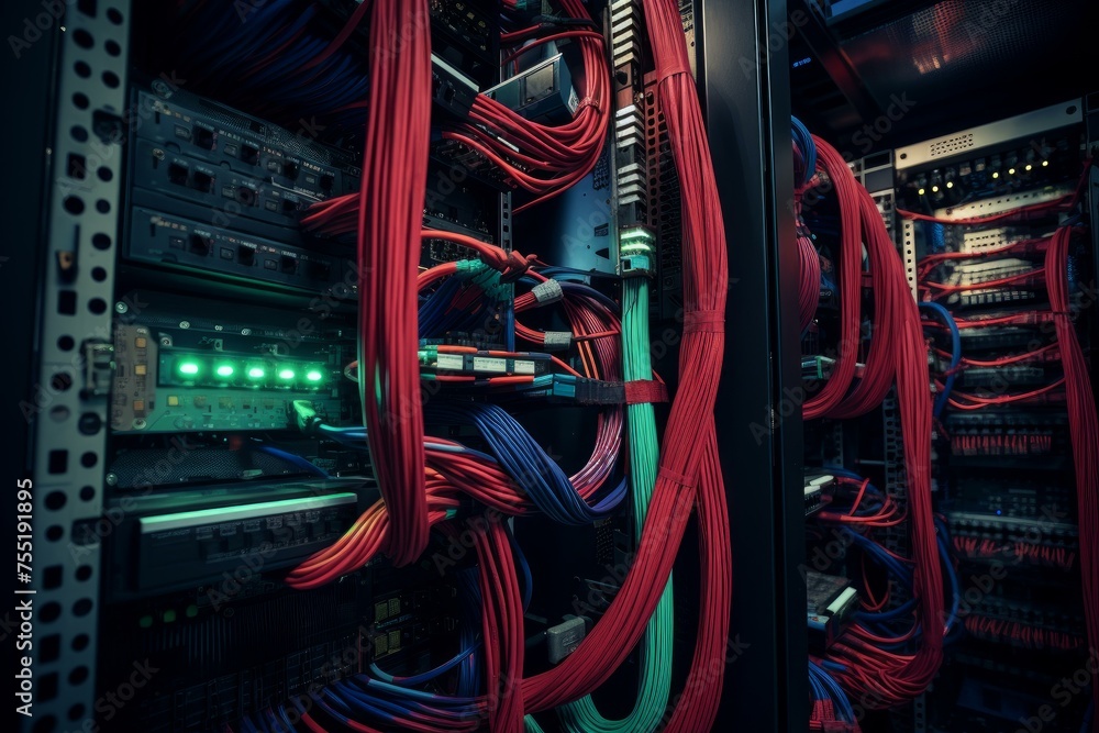 Poster intricate server cables connection. digital tech. generate ai