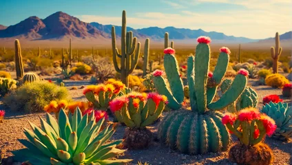 Wandcirkels tuinposter gorgeous cactus and succulents in nature southwest © tanya78
