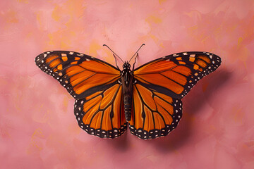 Fototapeta na wymiar Monarch butterfly on a soft pink background