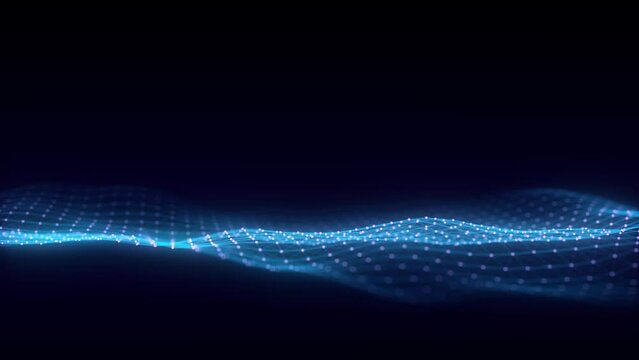 Wave of particles and lines. Big data visualization. Abstract background with a dynamic wave. 3d rendering.