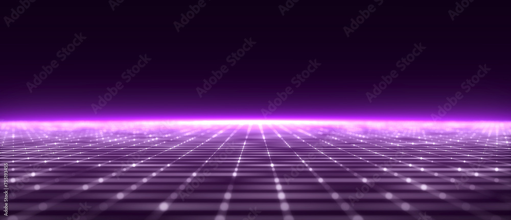 Aufkleber Perspective retro grid background. Network connection structure. Abstract wireframe landscape. Abstract mesh background. 3d rendering.