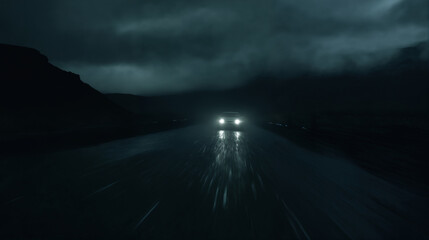 the car is driving on the road at night, cloudy sky and rain - Powered by Adobe