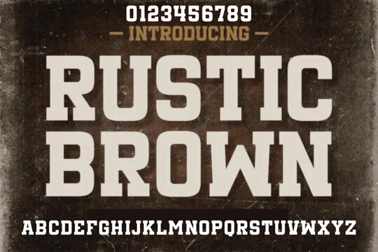 Vintage grunge font with dirty noise texture. Old letters on rusted background.