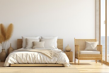 Bedroom interior in neutral colors - obrazy, fototapety, plakaty