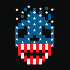 pixel skull with american flag
