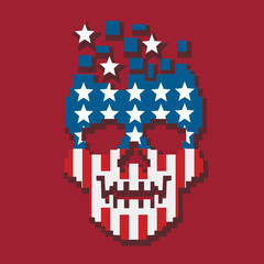 pixel skull with american flag
