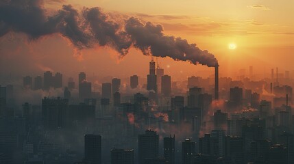 A stark image of smog over a city skyline, indicating air pollution from burning fossil fuels.
