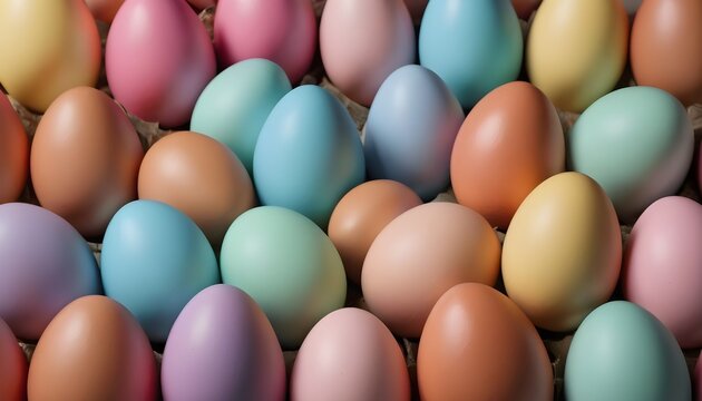 Multitude of colorful chocolate painted easter eggs lined up background
