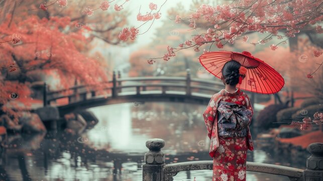 Ethereal Beauty in Blossoming Japanese Garden