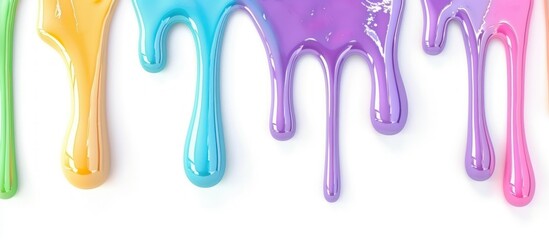 Close up pastel colorful paint dripping isolated on white background. AI generated image