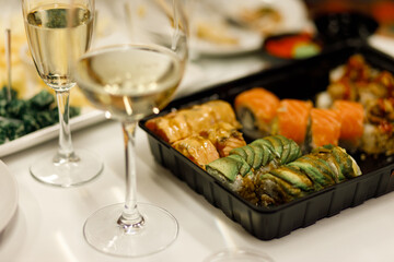 Elegant Dining: Sushi and Wine Feast