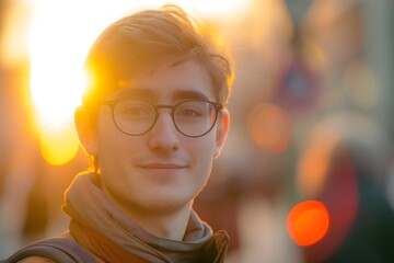 Nahaufnahme eines jungen intelligenten Mann mit Brille, Konzept Student, Jugend