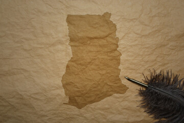 map of ghana on a old paper background with old pen