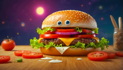cartoon hamburger with eyes