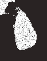 Detailed island map of Sri Lanka with infrastructure in a minimalist style