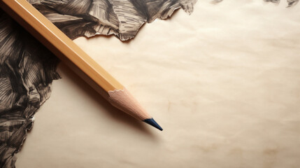 Close-up of a sharpened pencil resting on a textured paper background, highlighting the fine craftsmanship and artistic potential in a visually engaging composition