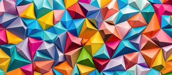 Obraz premium Abstract 3d triangles multicolored polygon patchwork geometric mosaic background. AI generated image