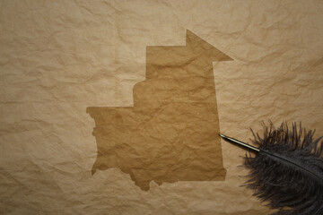 map of mauritania on a old paper background with old pen