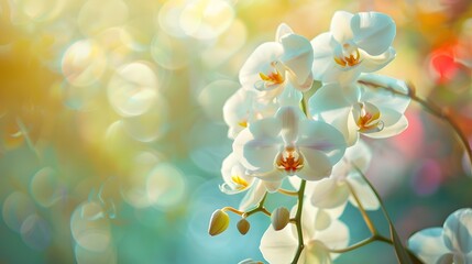 beautiful white orchid flowers blooming at autumn time. banner