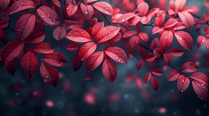 Captivating red leaves against a blurred background evoke serenity. nature's beauty in a calm setting. perfect for tranquil themes. AI
