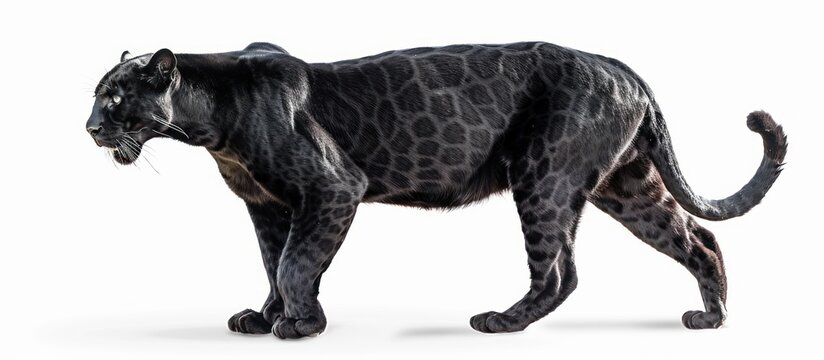 Portrait black panther big cat wild animal on white background. AI generated image