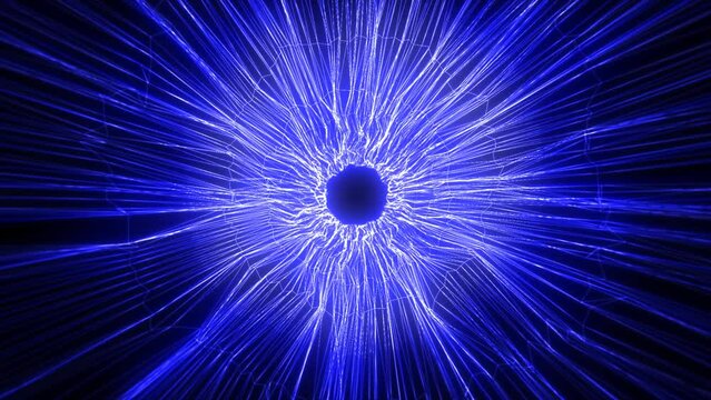 Blue energy magical hi-tech digital tunnel frame made of futuristic energy lines force field. Abstract background. Video in high quality 4k, motion design