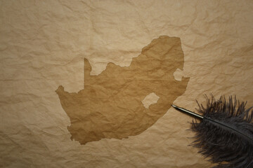 map of south africa on a old paper background with old pen