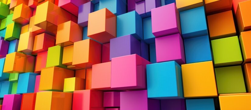 Abstract rainbow colorful blocks texture wall background. AI generated image