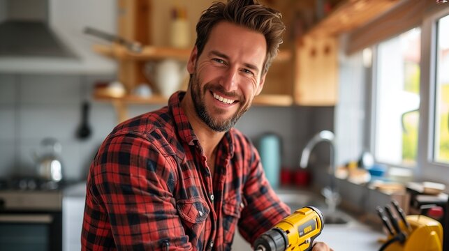 Contractor Man In The Remodeled Kitchen