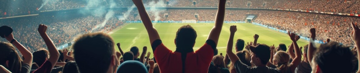 A fun football event in the city. Soccer photography in a stadium filled with a crowd of people....