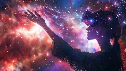 
In a conceptual representation of digital transformation for the next generation technology era, a woman's hand is depicted reaching out to touch the Metaverse universe. 